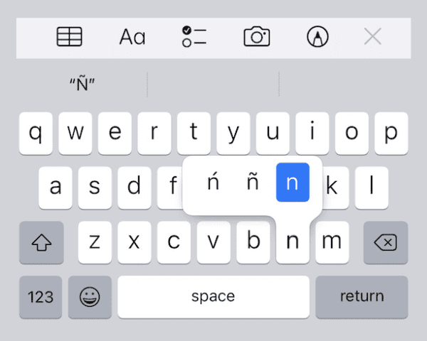 Enye Small letter ñ - How to type in iPhone